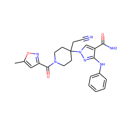 Cc1cc(C(=O)N2CCC(CC#N)(n3cc(C(N)=O)c(Nc4ccccc4)n3)CC2)no1 ZINC000221005961