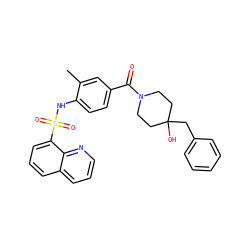 Cc1cc(C(=O)N2CCC(O)(Cc3ccccc3)CC2)ccc1NS(=O)(=O)c1cccc2cccnc12 ZINC000220582595