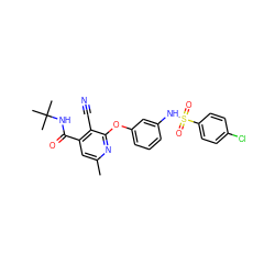 Cc1cc(C(=O)NC(C)(C)C)c(C#N)c(Oc2cccc(NS(=O)(=O)c3ccc(Cl)cc3)c2)n1 ZINC000096271592