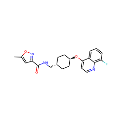 Cc1cc(C(=O)NC[C@H]2CC[C@H](Oc3ccnc4c(F)cccc34)CC2)no1 ZINC001772654791