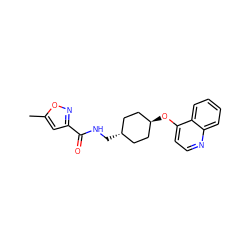 Cc1cc(C(=O)NC[C@H]2CC[C@H](Oc3ccnc4ccccc34)CC2)no1 ZINC001772645400