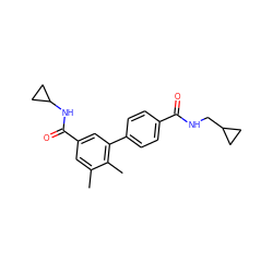 Cc1cc(C(=O)NC2CC2)cc(-c2ccc(C(=O)NCC3CC3)cc2)c1C ZINC000071295859