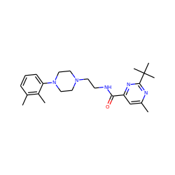 Cc1cc(C(=O)NCCN2CCN(c3cccc(C)c3C)CC2)nc(C(C)(C)C)n1 ZINC000064539308