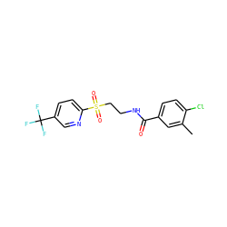 Cc1cc(C(=O)NCCS(=O)(=O)c2ccc(C(F)(F)F)cn2)ccc1Cl ZINC000045393353