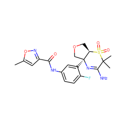 Cc1cc(C(=O)Nc2ccc(F)c([C@]34COC[C@H]3S(=O)(=O)C(C)(C)C(N)=N4)c2)no1 ZINC000217076043