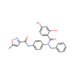 Cc1cc(C(=O)Nc2ccc(N(Cc3ccccc3)C(=O)c3ccc(O)cc3O)cc2)no1 ZINC000653767513