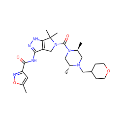 Cc1cc(C(=O)Nc2n[nH]c3c2CN(C(=O)N2C[C@@H](C)N(CC4CCOCC4)C[C@@H]2C)C3(C)C)no1 ZINC000114184444