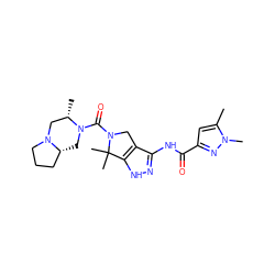 Cc1cc(C(=O)Nc2n[nH]c3c2CN(C(=O)N2C[C@@H]4CCCN4C[C@@H]2C)C3(C)C)nn1C ZINC000114182406