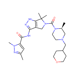 Cc1cc(C(=O)Nc2n[nH]c3c2CN(C(=O)N2CCN(CC4CCOCC4)C[C@@H]2C)C3(C)C)n(C)n1 ZINC000149540680