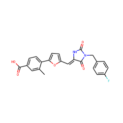 Cc1cc(C(=O)O)ccc1-c1ccc(/C=C2\NC(=O)N(Cc3ccc(F)cc3)C2=O)o1 ZINC000002415105