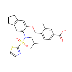 Cc1cc(C(=O)O)ccc1COc1cc2c(cc1N(CC(C)C)S(=O)(=O)c1nccs1)CCC2 ZINC000059551725