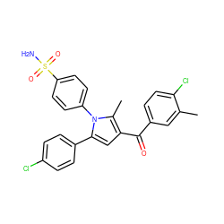 Cc1cc(C(=O)c2cc(-c3ccc(Cl)cc3)n(-c3ccc(S(N)(=O)=O)cc3)c2C)ccc1Cl ZINC000040950343