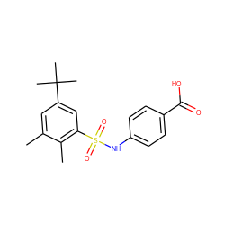 Cc1cc(C(C)(C)C)cc(S(=O)(=O)Nc2ccc(C(=O)O)cc2)c1C ZINC000000950291