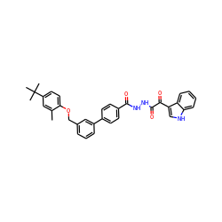 Cc1cc(C(C)(C)C)ccc1OCc1cccc(-c2ccc(C(=O)NNC(=O)C(=O)c3c[nH]c4ccccc34)cc2)c1 ZINC000072173282