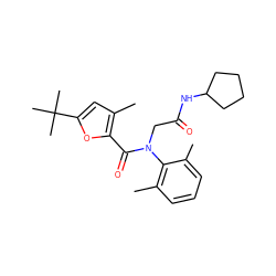 Cc1cc(C(C)(C)C)oc1C(=O)N(CC(=O)NC1CCCC1)c1c(C)cccc1C ZINC000001361056