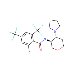 Cc1cc(C(F)(F)F)cc(C(F)(F)F)c1C(=O)N[C@@H]1COCC[C@H]1N1CCCC1 ZINC000118605593