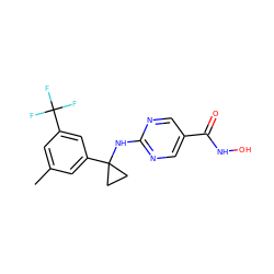 Cc1cc(C(F)(F)F)cc(C2(Nc3ncc(C(=O)NO)cn3)CC2)c1 ZINC000166960898