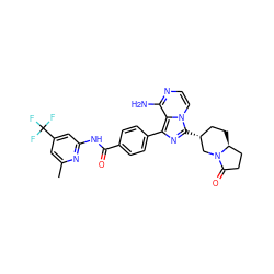 Cc1cc(C(F)(F)F)cc(NC(=O)c2ccc(-c3nc([C@@H]4CC[C@H]5CCC(=O)N5C4)n4ccnc(N)c34)cc2)n1 ZINC000145553533