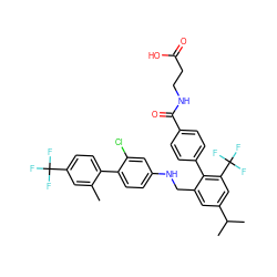 Cc1cc(C(F)(F)F)ccc1-c1ccc(NCc2cc(C(C)C)cc(C(F)(F)F)c2-c2ccc(C(=O)NCCC(=O)O)cc2)cc1Cl ZINC000473105903