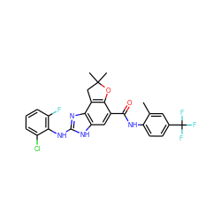 Cc1cc(C(F)(F)F)ccc1NC(=O)c1cc2[nH]c(Nc3c(F)cccc3Cl)nc2c2c1OC(C)(C)C2 ZINC000199572078