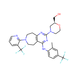 Cc1cc(C(F)(F)F)ccc1Nc1nc(N2CCO[C@H](CO)C2)nc2c1CCN(c1ncccc1C(F)(F)F)CC2 ZINC000137679211