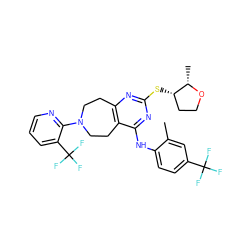 Cc1cc(C(F)(F)F)ccc1Nc1nc(S[C@H]2CCO[C@H]2C)nc2c1CCN(c1ncccc1C(F)(F)F)CC2 ZINC000147000186