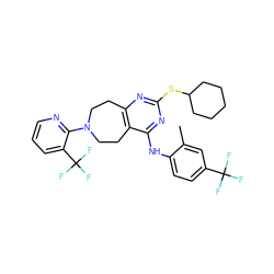 Cc1cc(C(F)(F)F)ccc1Nc1nc(SC2CCCCC2)nc2c1CCN(c1ncccc1C(F)(F)F)CC2 ZINC000146740555