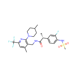 Cc1cc(C(F)(F)F)nc(N2CCC(C)CC2)c1CNC(=O)[C@H](C)c1ccc(NS(C)(=O)=O)c(F)c1 ZINC000146564257