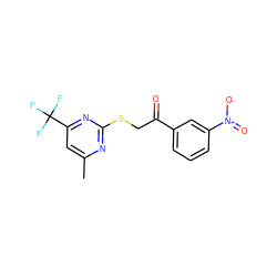 Cc1cc(C(F)(F)F)nc(SCC(=O)c2cccc([N+](=O)[O-])c2)n1 ZINC000001079552