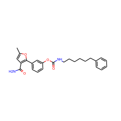 Cc1cc(C(N)=O)c(-c2cccc(OC(=O)NCCCCCCc3ccccc3)c2)o1 ZINC000095556731