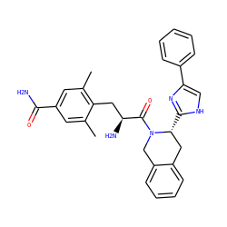 Cc1cc(C(N)=O)cc(C)c1C[C@H](N)C(=O)N1Cc2ccccc2C[C@H]1c1nc(-c2ccccc2)c[nH]1 ZINC000036216194