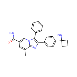 Cc1cc(C(N)=O)cn2c(-c3ccccc3)c(-c3ccc(C4(N)CCC4)cc3)nc12 ZINC000113657628