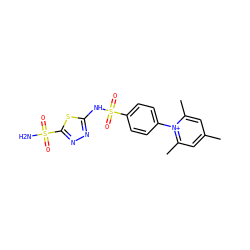 Cc1cc(C)[n+](-c2ccc(S(=O)(=O)Nc3nnc(S(N)(=O)=O)s3)cc2)c(C)c1 ZINC000013560660