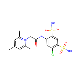 Cc1cc(C)[n+](CC(=O)Nc2cc(Cl)c(S(N)(=O)=O)cc2S(N)(=O)=O)c(C)c1 ZINC000013804361