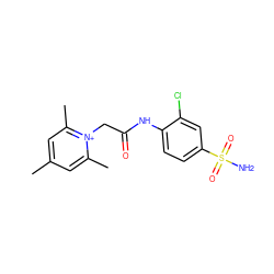 Cc1cc(C)[n+](CC(=O)Nc2ccc(S(N)(=O)=O)cc2Cl)c(C)c1 ZINC000013804339