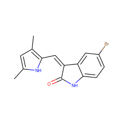 Cc1cc(C)c(/C=C2\C(=O)Nc3ccc(Br)cc32)[nH]1 ZINC000045369380