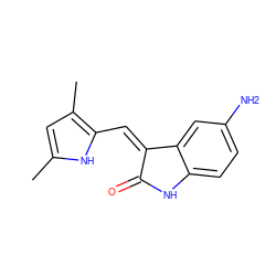 Cc1cc(C)c(/C=C2\C(=O)Nc3ccc(N)cc32)[nH]1 ZINC000045364366