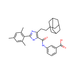 Cc1cc(C)c(-c2nc(CCC34CC5CC(CC(C5)C3)C4)c(C(=O)Nc3cccc(C(=O)O)c3)[nH]2)c(C)c1 ZINC000013674723