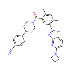 Cc1cc(C)c(-c2nc3nc(N4CCC4)ccc3[nH]2)cc1C(=O)N1CCC(c2ccc(C#N)cc2)CC1 ZINC000095584641