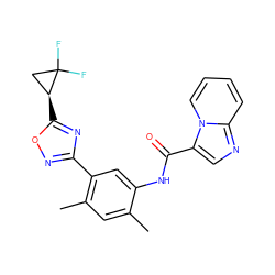 Cc1cc(C)c(-c2noc([C@H]3CC3(F)F)n2)cc1NC(=O)c1cnc2ccccn12 ZINC000206112015