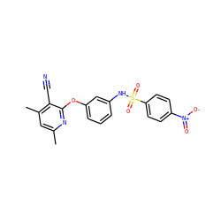 Cc1cc(C)c(C#N)c(Oc2cccc(NS(=O)(=O)c3ccc([N+](=O)[O-])cc3)c2)n1 ZINC000096271603