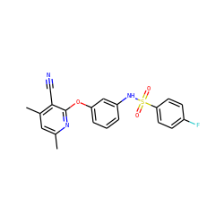 Cc1cc(C)c(C#N)c(Oc2cccc(NS(=O)(=O)c3ccc(F)cc3)c2)n1 ZINC000096271605