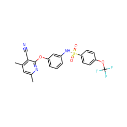 Cc1cc(C)c(C#N)c(Oc2cccc(NS(=O)(=O)c3ccc(OC(F)(F)F)cc3)c2)n1 ZINC000096271602