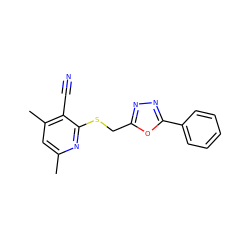 Cc1cc(C)c(C#N)c(SCc2nnc(-c3ccccc3)o2)n1 ZINC000000382150