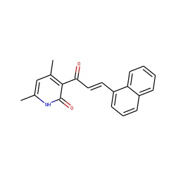 Cc1cc(C)c(C(=O)/C=C/c2cccc3ccccc23)c(=O)[nH]1 ZINC000008686542