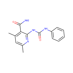 Cc1cc(C)c(C(N)=O)c(NC(=O)Nc2ccccc2)n1 ZINC000002508376