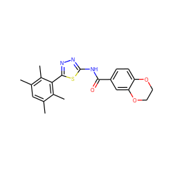 Cc1cc(C)c(C)c(-c2nnc(NC(=O)c3ccc4c(c3)OCCO4)s2)c1C ZINC000043010564