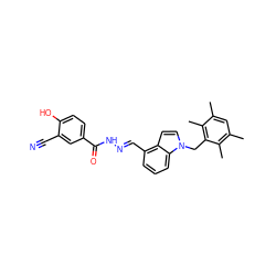 Cc1cc(C)c(C)c(Cn2ccc3c(/C=N/NC(=O)c4ccc(O)c(C#N)c4)cccc32)c1C ZINC000001548961