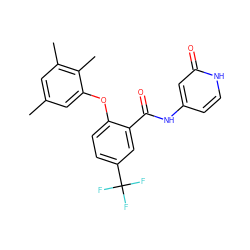 Cc1cc(C)c(C)c(Oc2ccc(C(F)(F)F)cc2C(=O)Nc2cc[nH]c(=O)c2)c1 ZINC000221343652