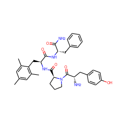 Cc1cc(C)c(C[C@H](NC(=O)[C@@H]2CCCN2C(=O)[C@@H](N)Cc2ccc(O)cc2)C(=O)N[C@@H](Cc2ccccc2)C(N)=O)c(C)c1 ZINC000028654470